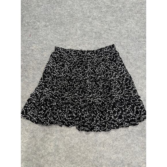 Ava Christine Liberty Ruffled Mini Skirt Womens Sz L Black/White Cottage Core - Picture 1 of 6
